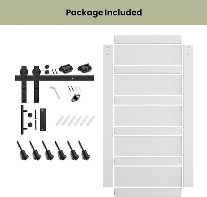 SMARTSTANDARD 48in x 84in Sliding Barn Door with 8FT Hardware Track Kit | Waterproof PVC Surface, Pre-Drilled Holes Easy to Assemble, Solid, MDF, White, 5-Panel