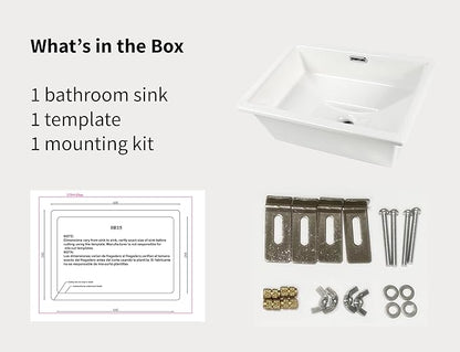 20.5" x 14.4" Self-rimming Bathroom Sink Undermount or Drop-in Ceramic Vanity Basin with Overflow (OB-15)
