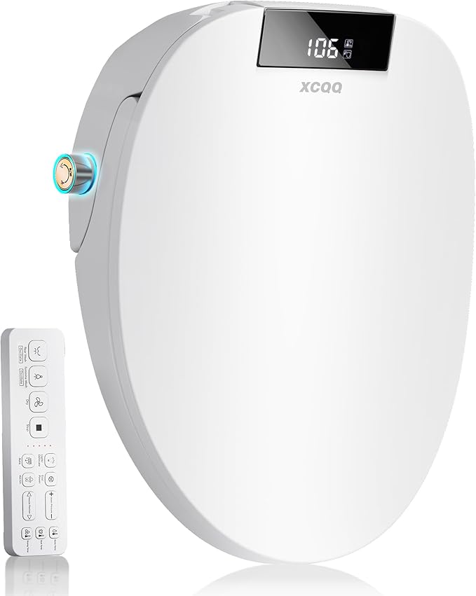 Electric Bidet Toilet Seat with Remote, Heated Toilet Seat, Instant Warm Water, Warm Air Dryer, Rear & Feminine with Oscillating Cleansing, Night Light, Slow Close Lid, LED Display - Round