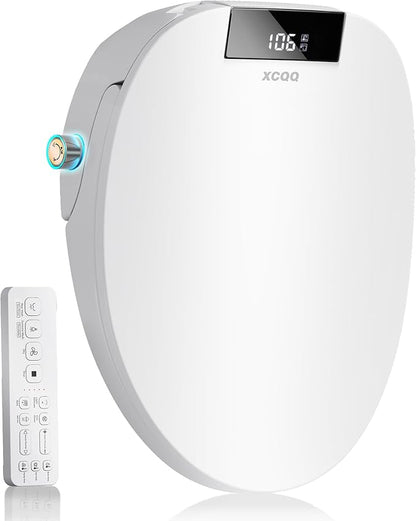 Electric Bidet Toilet Seat with Remote, Heated Toilet Seat, Instant Warm Water, Warm Air Dryer, Rear & Feminine with Oscillating Cleansing, Night Light, Slow Close Lid, LED Display - Round