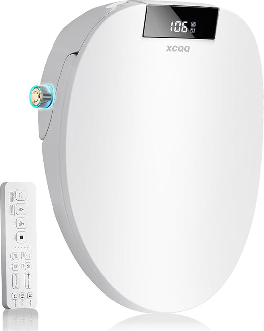 Electric Bidet Toilet Seat with Remote, Heated Toilet Seat, Instant Warm Water, Warm Air Dryer, Rear & Feminine with Oscillating Cleansing, Night Light, Slow Close Lid, LED Display - Round