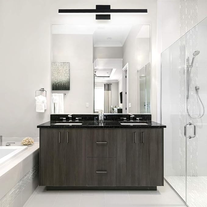 Aipsun 27.6 inch Modern Black Vanity Light LED Bathroom Vanity Light Fixtures Black Wall Light for Bathroom (White Light)