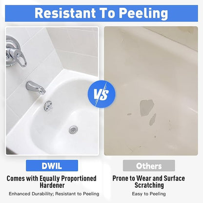 DWIL Tub Paint, Tub and Tile Refinishing Kit with Tools, Tile Refinishing Kit White Bathtub Paint Water Based &Low Odor, Easy to Use Sink for Bathroom Kitchen, Semi-Gloss White, 50-55sq.ft-2 Pack