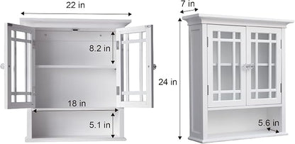 Teamson Home Neal Wooden Over The Toilet Bathroom Removable Wall Medicine Cabinet with 1 Fixed and 1 Adjustable Shelf 3 Storage Spaces 2 Glass Mosaic Doors and Crystal-Cut Acrylic Knobs, White | Detachable Over the Toilet Storage, Two Doors, Adjustable...