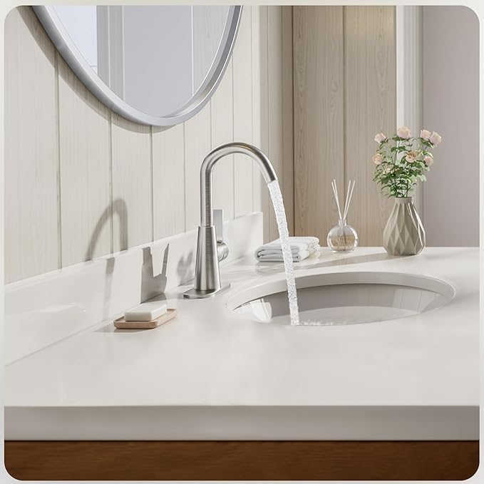 Phiestina Single Hole Brushed Nickel Bathroom Sink Faucet/Bar Sink/Pre-Kitchen Sink Faucet with 4 Inch Deck Plate,Drain and Supply Hoses, WE10-BN