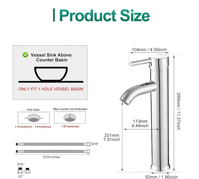 Bathroom Vessel Sink Faucet Modern Basin Mixer Tap Chrome Tall Body Single Handle One Hole Lavatory Faucet