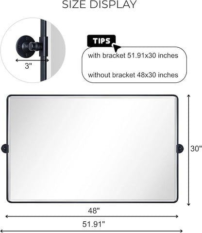 TEHOME Matt Black Horizontal Pivot Bathroom Vanity Mirror Large 30x48'' Black Metal Framed Rectangle Tilting Beveled Vanity Mirrors for Wall, Overall 51.91 x 30 inches (Mirrror 48 x 30 inches)