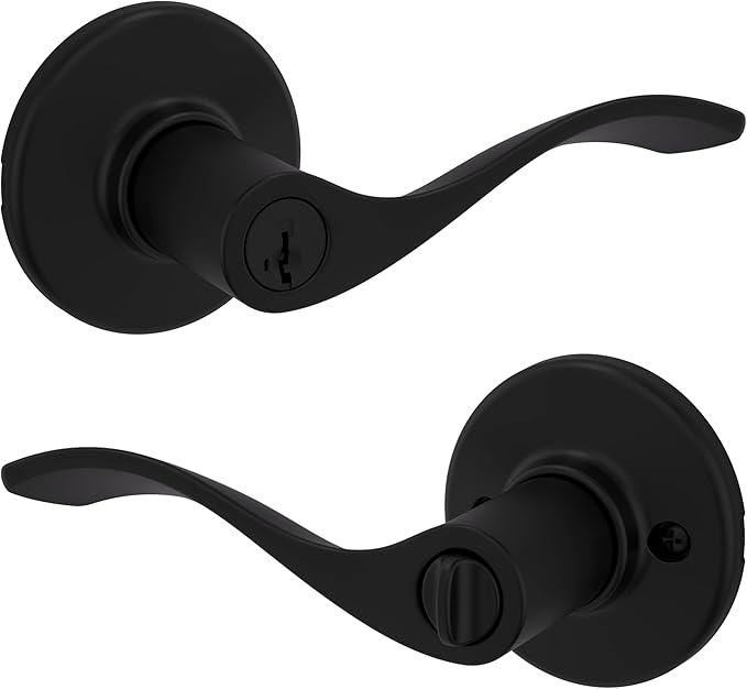 Kwikset Balboa Entry Door Handle with Lock and Key, Secure Keyed Reversible Lever Exterior, Doorlock, For Front Entrance and Bedrooms, Matte Black, Pick Resistant Smartkey Rekey Security