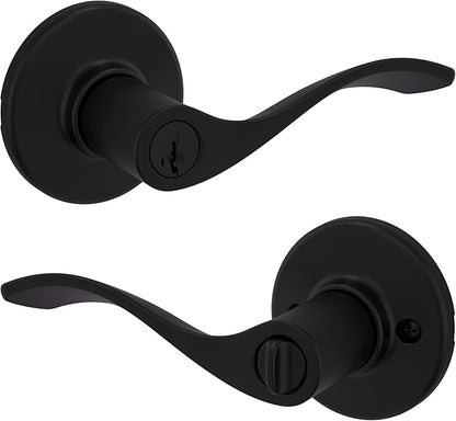 Kwikset Balboa Entry Door Handle with Lock and Key, Secure Keyed Reversible Lever Exterior, Doorlock, For Front Entrance and Bedrooms, Matte Black, Pick Resistant Smartkey Rekey Security