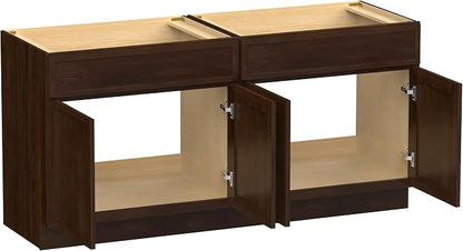 60 Inch Bathroom Vanity Base Only, Double Vanity Cabinet with Soft Closing Door, 2ea 30 inch Cabinet, Without Top,Brown