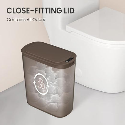 Cesun Automatic Motion Sensor Bathroom Trash Can with Lid, 2.6 Gallon Touchless Trash Bin, Smart Plastic Slim Garbage Can Small Brown Wastebasket for Toilet, Office, rv, Bedroom, Living Room | Motion Sensor, Plastic, Touchless, Odor Control, Smart Garb...