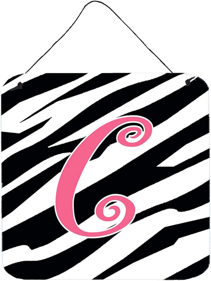 Caroline's Treasures CJ1037-CDS66 Letter C Initial Zebra Stripe and Pink Wall or Door Hanging Prints Aluminum Metal Sign Kitchen Wall Bar Bathroom Plaque Home Decor, 6x6, Multicolor