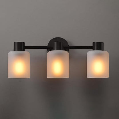 Globe Electric 4-Piece All-in-One Bathroom Set, Matte Black, 3-Light Vanity Light with Frosted Glass Shades, Towel Bar, Toilet Paper Holder, Towel Ring