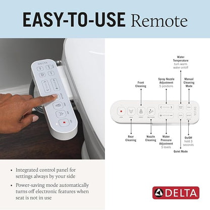 Delta Faucet Refresh Standard Elongated Electric Bidet Toilet Seat, Warm Water Bidet, Bidet Attachment for Toilet, Toilet Seat Bidet, Bidet Toilet Seat Elongated, White 893005E-WH
