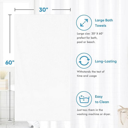 HOMEXCEL 4PK Bath Towel Set, 30x60 in, Absorbent Large Towels for Bathroom | Ultra Soft, Lightweight, Quick Dry Towels for Pool, Beach, Swim, Yoga, SPA, White