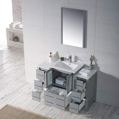 Blossom 48 Inch Bathroom Vanity with Sink - Metal Grey Solid Wood Cabinet with Tempered Glass & Side Storage Towers - Clearance Bathroom Vanity - Integrated Sink Countertop - Bathroom Sink Vanities