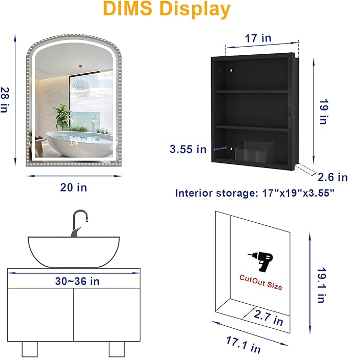 Daisy Beaded LED Medicine Cabinet with Mirror, Lighted Bathroom Mirror with Storage Full-Metal, Dimmable 3 Colors Lighting Anti-Fog and Memory Function, 1 Organizer Box, Bling Silver 20x28 Inch