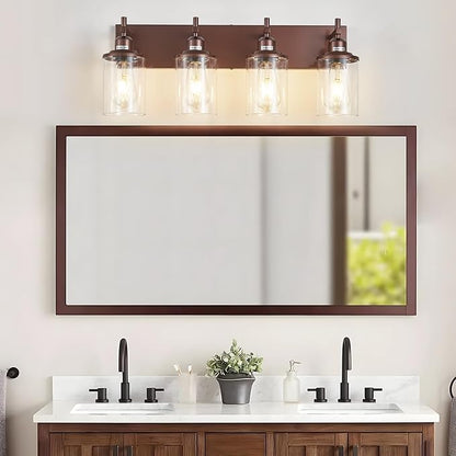 4-Light Bronze Bathroom Light Fixtures Over Mirror, Modern Bathroom Vanity Light with Clear Glass Shade, Wall Sconce for Bathroom Hallway Cabinet Bedroom