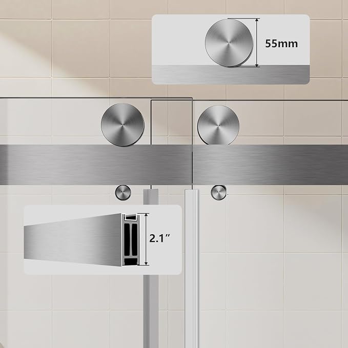 Shower Door Double Sliding Semi-Frameless Shower Door 56-60" W × 78" H Sliding Shower Door, 3/8" (10mm) Thick Tempered Clear Glass with Explosion-Proof Film, Bathroom Glass Door, Brushed Nickel
