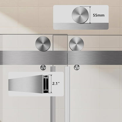 Shower Door Double Sliding Semi-Frameless Shower Door 56-60" W × 78" H Sliding Shower Door, 3/8" (10mm) Thick Tempered Clear Glass with Explosion-Proof Film, Bathroom Glass Door, Brushed Nickel