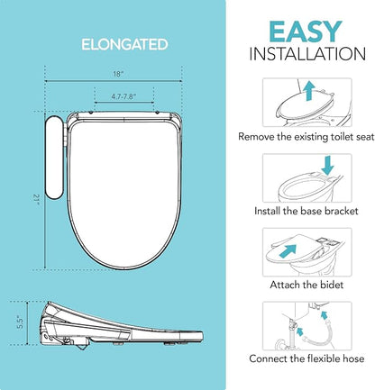 Barumi Bidet [BM-4000], Electric Bidet Toilet Seat, Heated Seat, Warm Water, Position Control, Eco-Mode, Self Cleaning