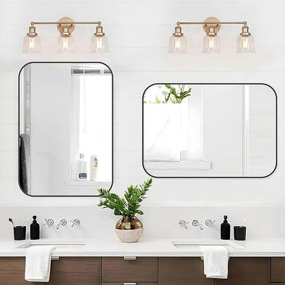 Black Bathroom Mirror, 24x32 Inch Matte Black Mirror, Aluminum Alloy Framed Vanity Mirror, Rounded Rectangle Bathroom Mirror for Over Sink, Anti-Rust Wall Mirror (Horizontally or Vertically)
