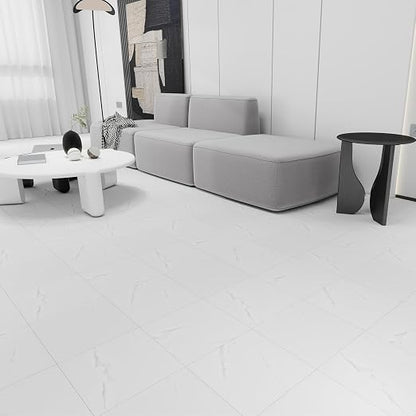 30-Pack 12"x12" Marble Peel and Stick Floor Tiles Waterproof Self Adhesive Vinyl DIY Flooring for Bedroom, Bathroom, Kitchen, RV, Cover 30 Sq. Ft, White Marble