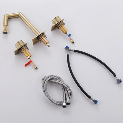 3 Hole Basin Mixer Faucet Brushed Gold 3 Hole Bathroom Faucets Brass-Brushed Gold