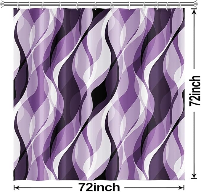 Purple Shower Curtain, Modern Abstract Purple and Grey Striped Shower Curtain for Bathroom Waterproof Lavender Shower Curtain Set with Hooks, 72x72 Inch