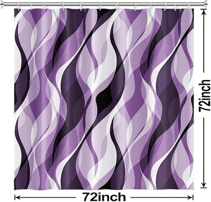Purple Shower Curtain, Modern Abstract Purple and Grey Striped Shower Curtain for Bathroom Waterproof Lavender Shower Curtain Set with Hooks, 72x72 Inch