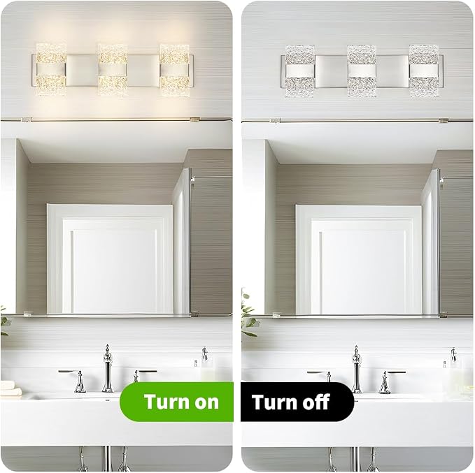 Bathroom Vanity Light Fixture, Modern Brushed Nickel LED Vanity Light, Dimmable 19W LED Wall Sconce Lighting for Bathroom, Bedroom, Perfect for Makeup & Shaving