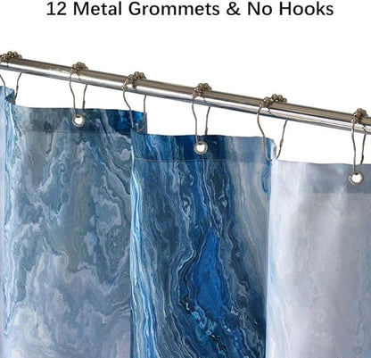 Blue Shower Curtain Marble Texture for Bathroom, Blue Polyester Fabric Waterproof Bathroom Decor,72 x 72 Inch,Standard Size