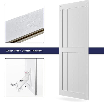 32in x 80in MDF Sliding Barn Door with 6ft Barn Door Hardware Kit & Handle | White Solid Barn Door Slab Covered with Water-Proof PVC Surface, Pre-Drilled Holes Easy Assembly, H-Frame