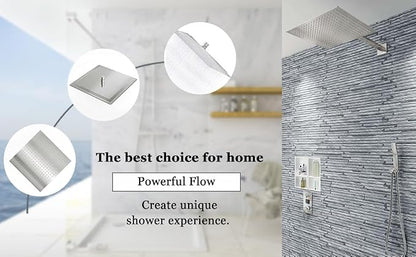 16 Inch Square Rain Shower Head | 304 Stainless Steel, 324 Jets, Ultra Thin High Pressure Bathroom Rainfall Showerhead, Brushed Nickel