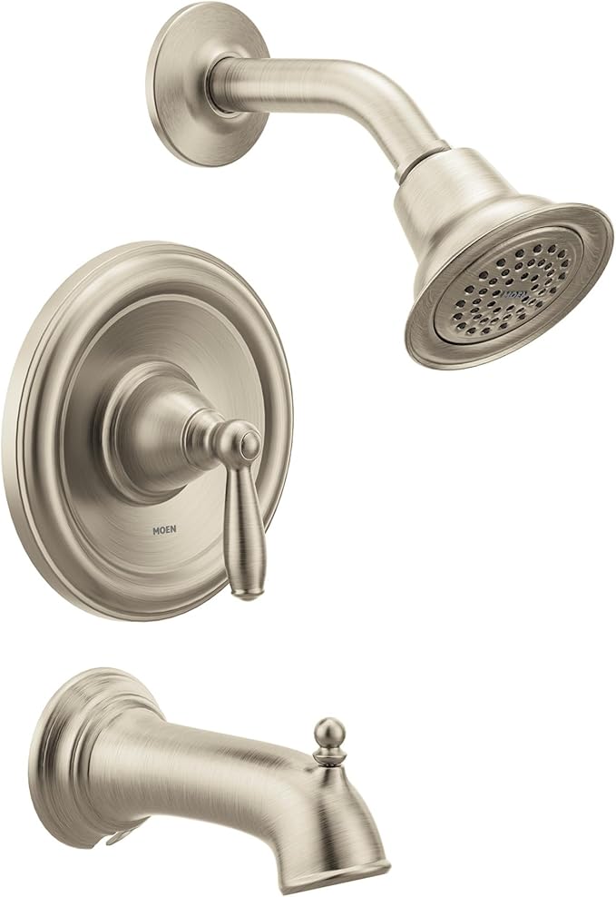 Moen Brantford Brushed Nickel Posi-Temp Pressure Balancing Eco-Performance High-Pressure Shower Trim Kit with Showerhead, Lever Handle, and Tub Spout (Valve Required), T2153EPBN
