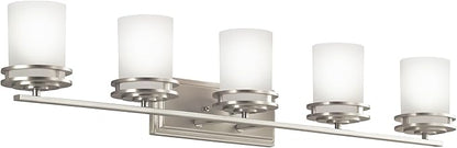 Kichler Hendrik 43" Vanity Light in Brushed Nickel, 5-Light Modern Bathroom Vanity with Satin Etched Cased Opal Glass, (43" W x 7.75" H), 5085NI
