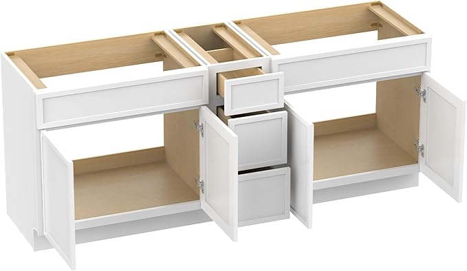 HomeBeyond 72 Inches Bathroom Vanity Base Cabinet Without Sink, Double Sink Top Sturdy Floor Mounted Cabinet with Door & Soft Closing Drawers, White, VA4130-2+VA4112-3