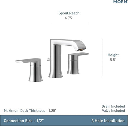 Moen Genta LX Two-Handle High Arc Widespread Bathroom Sink Faucet, for 3-Hole Setups, Valve Included, Chrome, TV6708