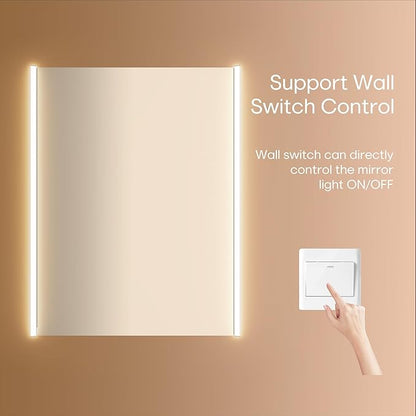 28x20 LED Lighted Bathroom Medicine Mirror Cabinet with Sockets & USBs, Anti-Fog Dimmable Light and Color Adjustment, Easy to Install, Moisture-Resistant Wood, Oak