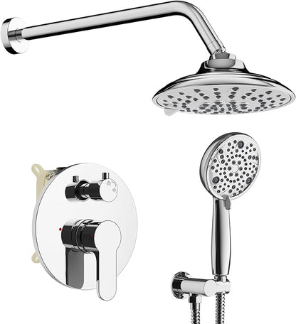 EMBATHER Shower Faucets Sets Complete with 3 Setting High Pressure Shower Head, Bathroom Wall Mounted Rainfall Shower Fixtures with 8-Mode Handheld Spray, Polished Chrome
