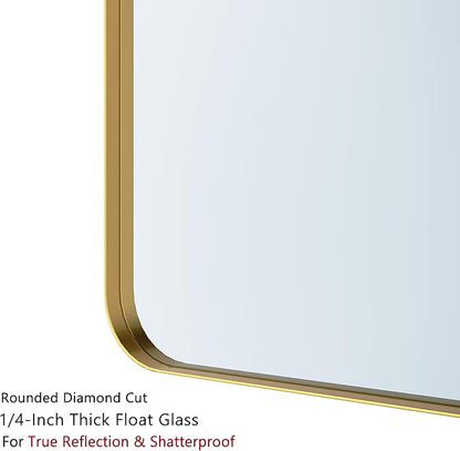 VocalStar Gold Bathroom Mirror for Wall, 22 x 30 Inch Metal Framed Rounded Rectangle Vanity Mirror Modern Farmhouse, 1/4-inch Shatterproof Glass | Ultra-Flush Hanging