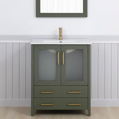 Vanity Art 30 Inch Under Mount Single Sink Bathroom Vanity Cabinet with 1 Mirror, Ceramic Top Bathroom Cabinet Compact Set with 2 Dovetail Storage Drawers and Golden Brushed Handles, VA3030-VG