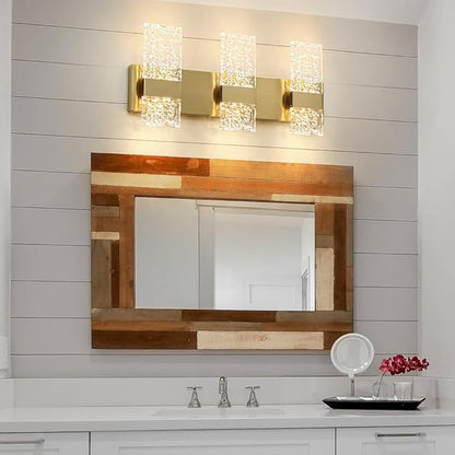 Modern Brushed Gold 6-Lights Bathroom Vanity Light, Eleglant Brass LED Bathroom Light Fixtures Over Mirror, Dimmable Acrylic Shade Wall Lighting Fixtures, Hardwired Wall Light(H9.25in, L21.26in)