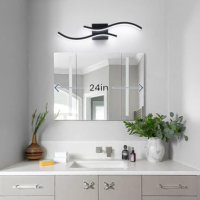 Bathroom Vanity Light Fixture, 26W 5CCT Dimmable Modern Led Bathroom Light Fixtures Over Mirror, LED Vanity Lighting Bar for Bathrooms (Black, 24inch)