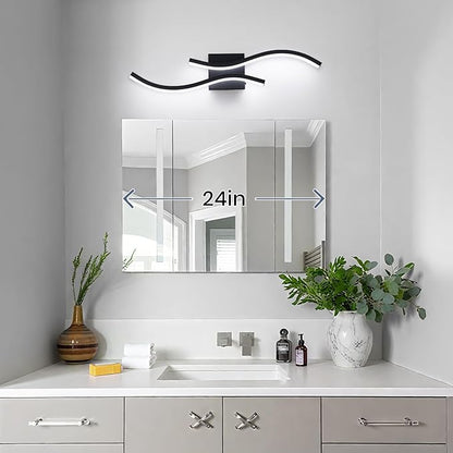 Bathroom Vanity Light Fixture, 26W 5CCT Dimmable Modern Led Bathroom Light Fixtures Over Mirror, LED Vanity Lighting Bar for Bathrooms (Black, 24inch)