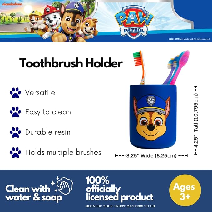 Paw Patrol Chase Kids Toothbrush Holder - Makeup Brushes/Pens Tumbler, (Officially Licensed Product) By Franco