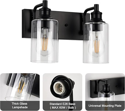 2-Light Bathroom Light Fixtures Modern Black Vanity Lights for Bathroom Lighting Fixtures Over Mirror for Cabinet Mirror Bedroom Hallway