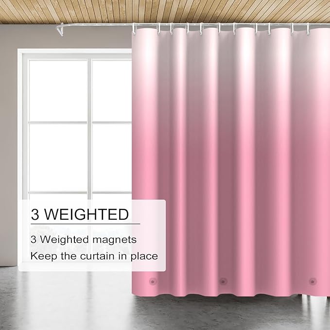 Gradient Pink Shower Curtain Liner, 4G PEVA Shower Liner, Plastic Waterproof Shower Curtains, 72x72 inch with Grommet Holes 3 Magnetic Weights