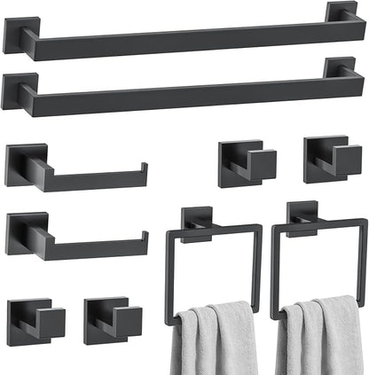 10-Piece Matte Black Bathroom Hardware Accessories Set Towel Bar Set for Bathroom 23.6 inch Towel Bar,Stainless Steel Wall Mounted Towel Holder