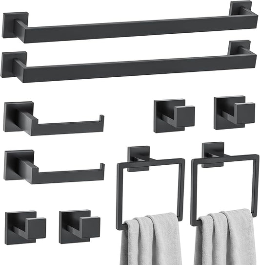 10-Piece Matte Black Bathroom Hardware Accessories Set Towel Bar Set for Bathroom 23.6 inch Towel Bar,Stainless Steel Wall Mounted Towel Holder